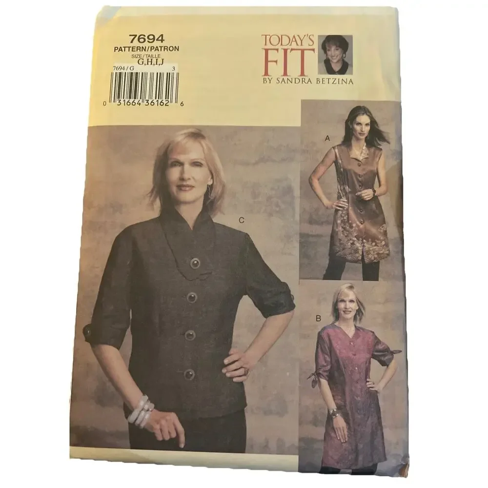 Vogue Tunic Blouse Today's Fit Petite DEF Med Lge Designer Pattern 7694 Uncut